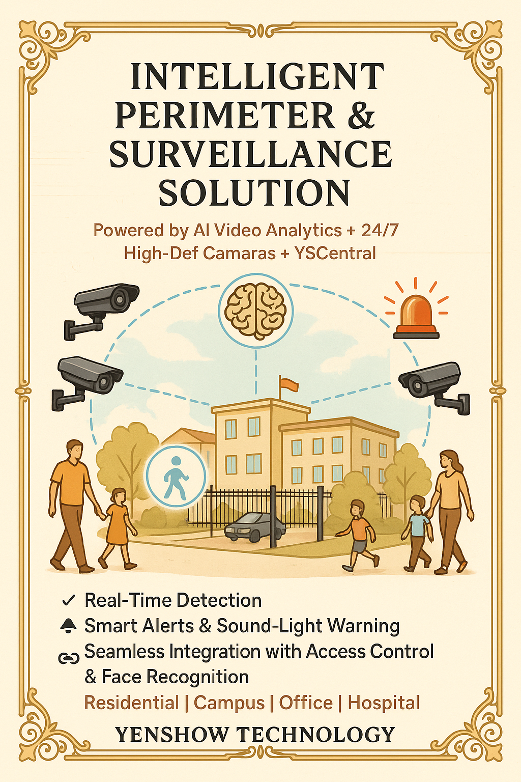 影像監控 & 周界防護方案　AI 即時偵測守護社區全域安全！