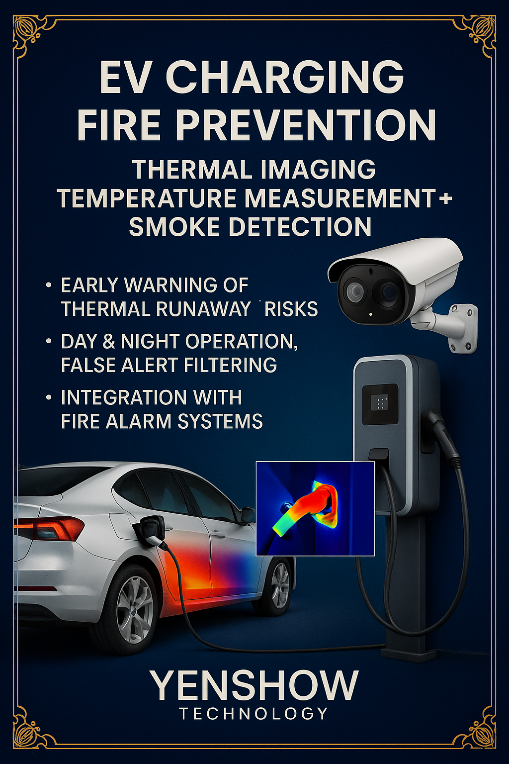 EV 充電區火災預警方案上線 熱成像測溫 × 煙霧偵測 × 聯動廣播,熱失控先一步!