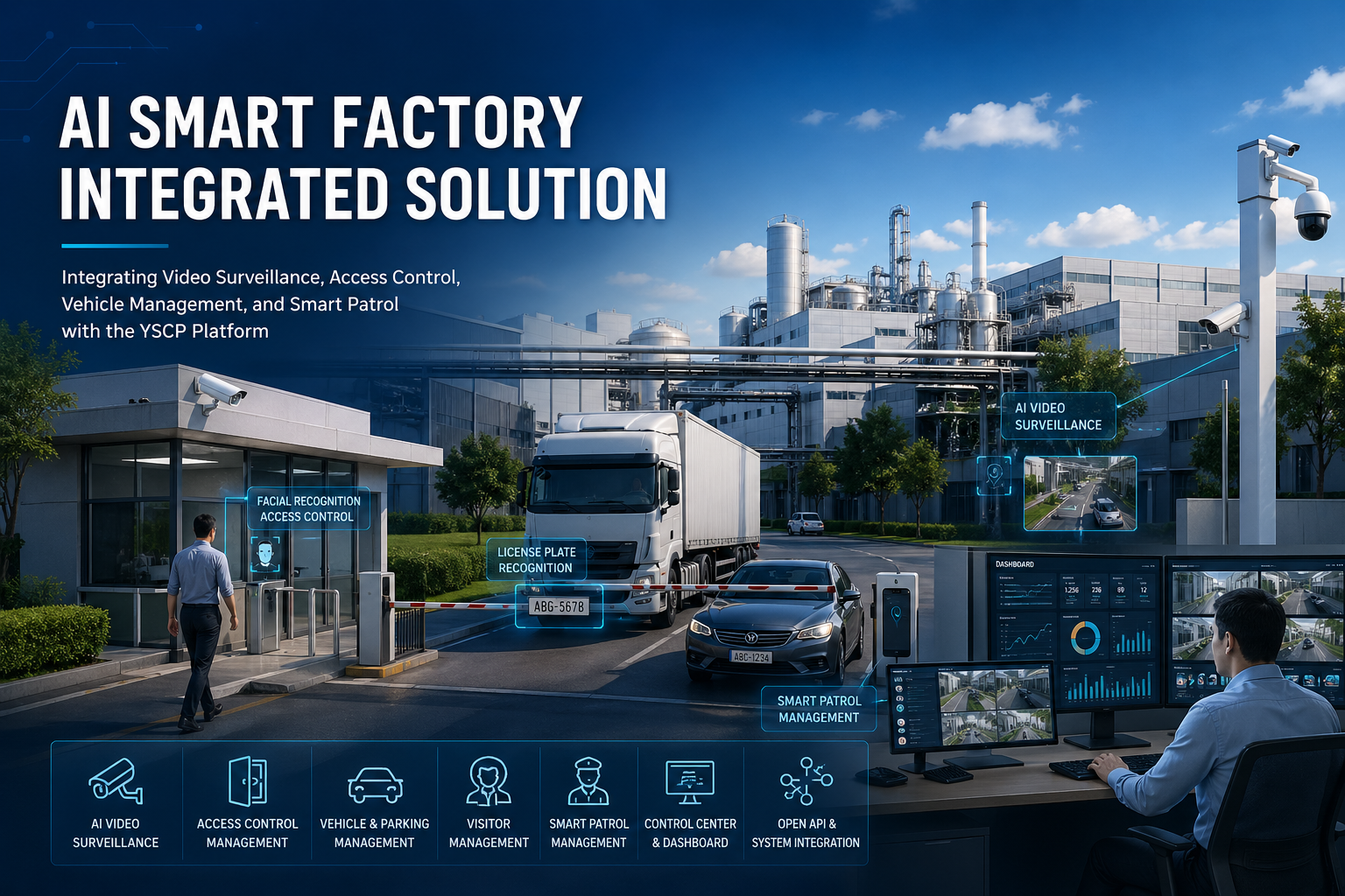 AI Smart Factory Integrated Solution — Connecting Video Surveillance, Access Control, Vehicle Management, and Smart Patrol through YSCP to Build a Safer, More Efficient, and Fully Traceable Factory Management Standard