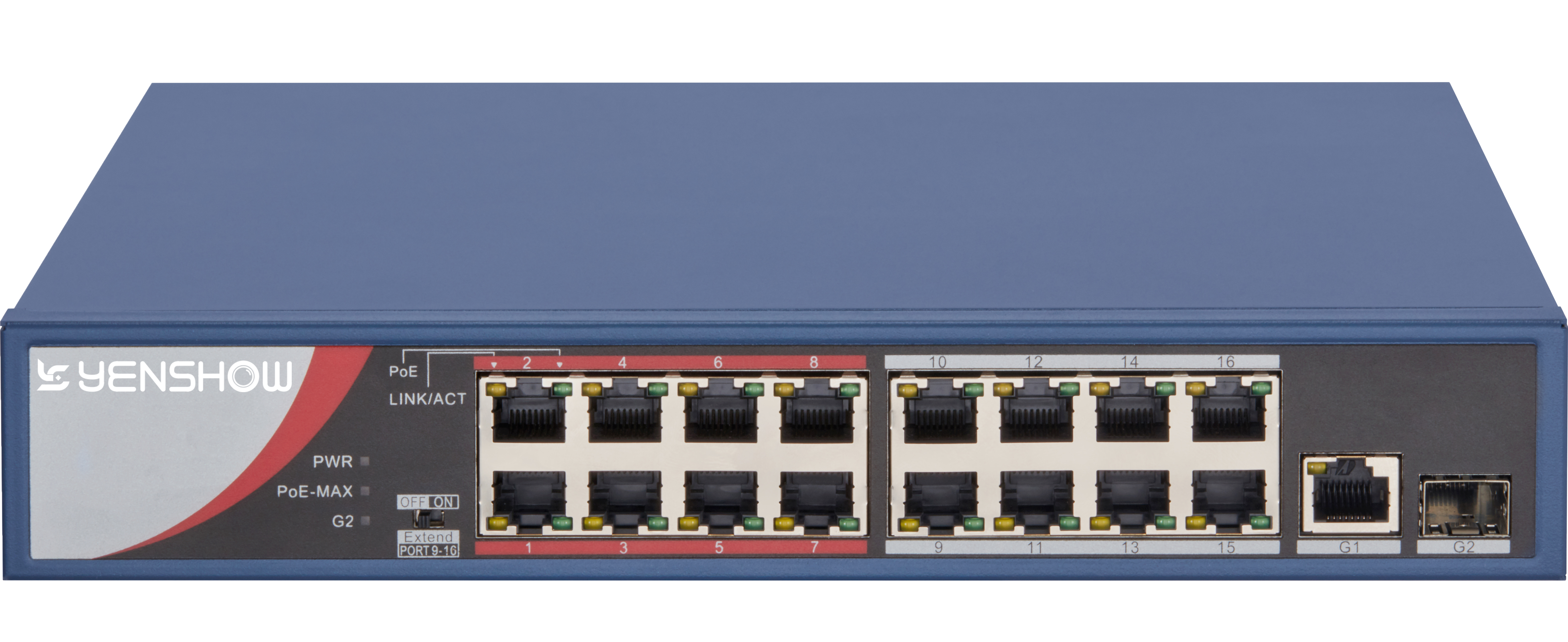16-Port 100 Mbps長距離非網管PoE交換機